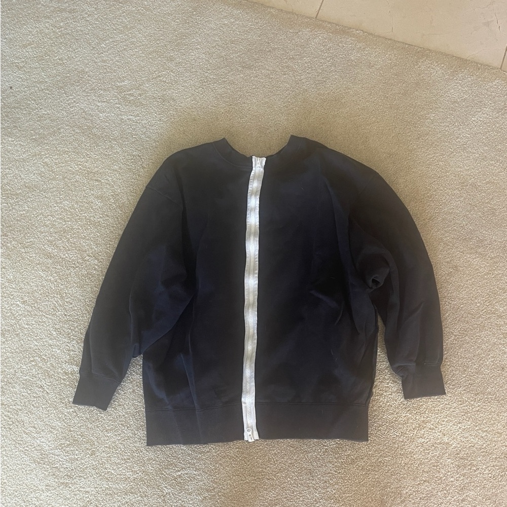 Black Oversized Sweatshirt with White Zipper down the back